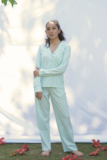 Cosy cocoon PJ Blue Polka Dot Set
