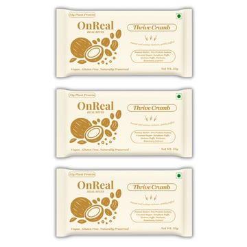 OnReal Thrive Crumb Plant-Based Protein Bars | 15g Plant Protein, No Refined Sugar, High Fibre | Peanut Butter & Walnuts | Made with Jowar & Quinoa Puffs | Vegan, Gluten-Free | Clean Label Snack