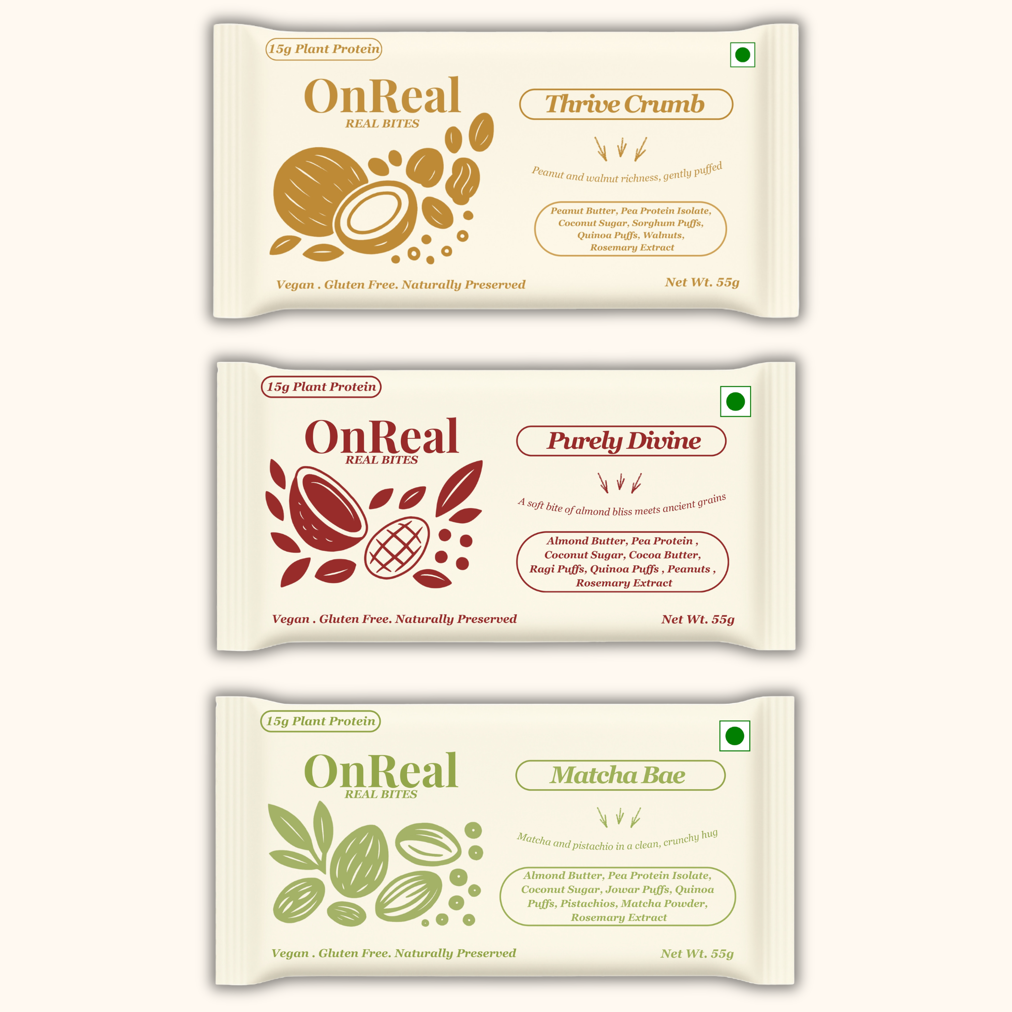 OnReal Variety Pack – Peanut Butter, Almond Butter & Matcha Protein Bars