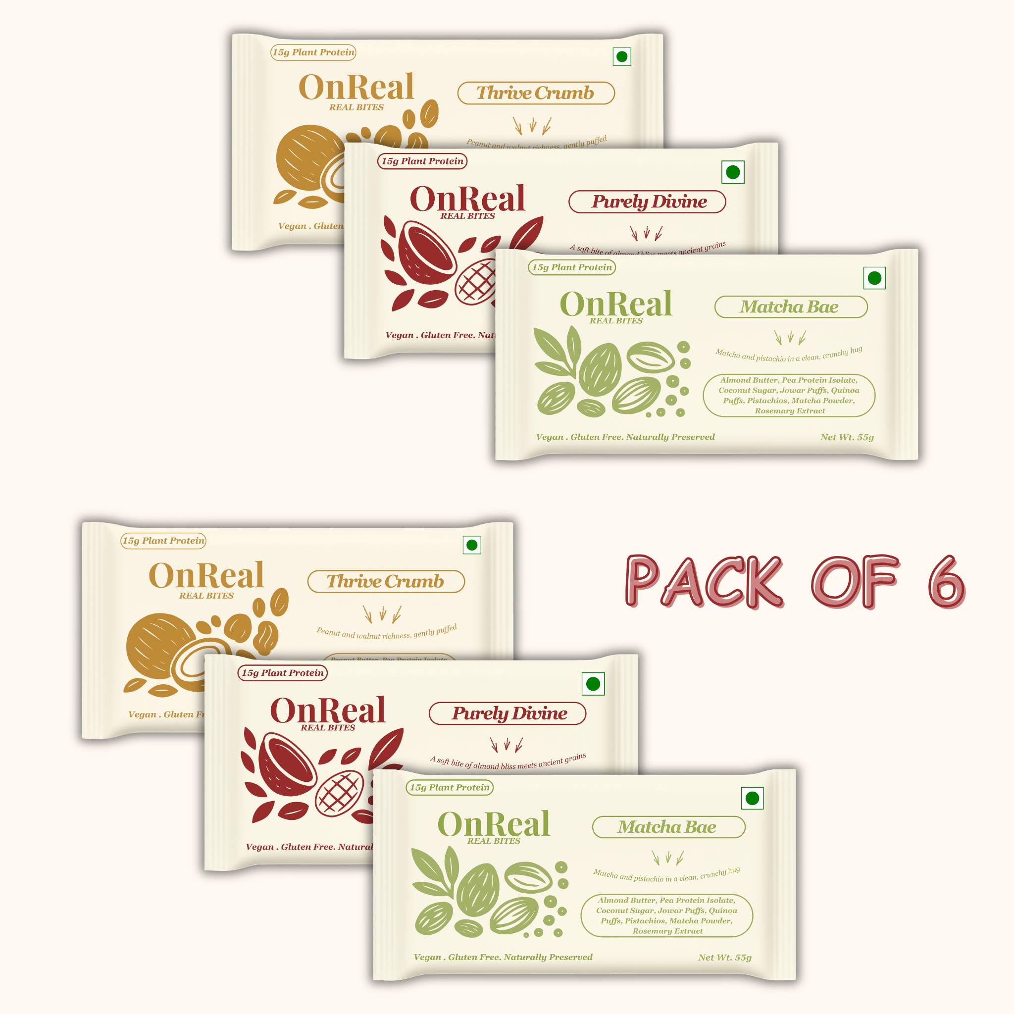 OnReal Variety Pack – Peanut Butter, Almond Butter & Matcha Protein Bars