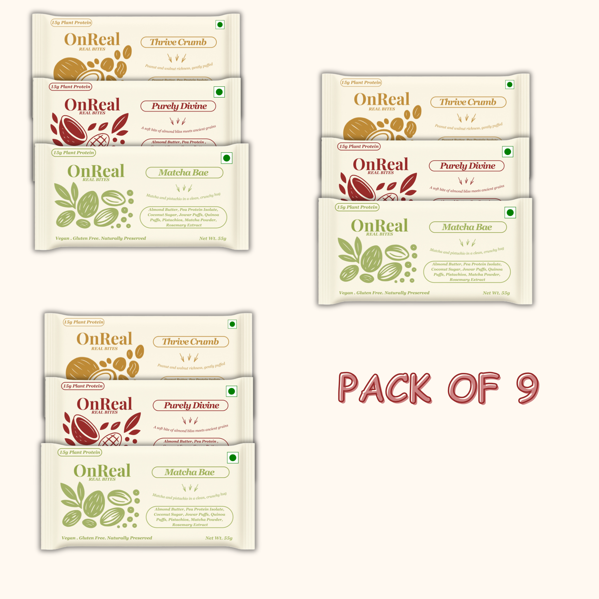 OnReal Variety Pack – Peanut Butter, Almond Butter & Matcha Protein Bars