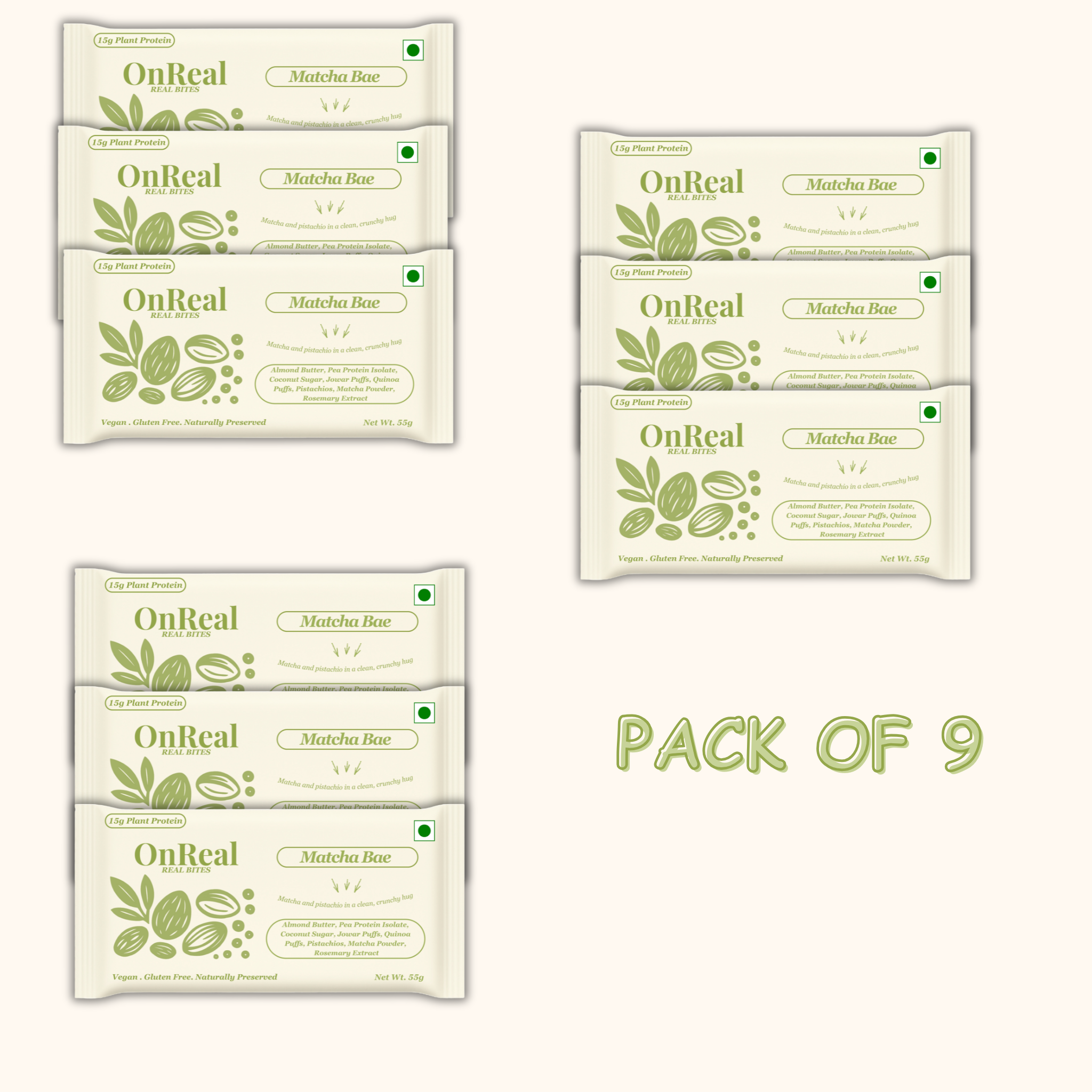 OnReal Matcha Bae Plant Protein Bars | 15g Plant Protein | Almond Butter, Pistachios & Matcha | Vegan