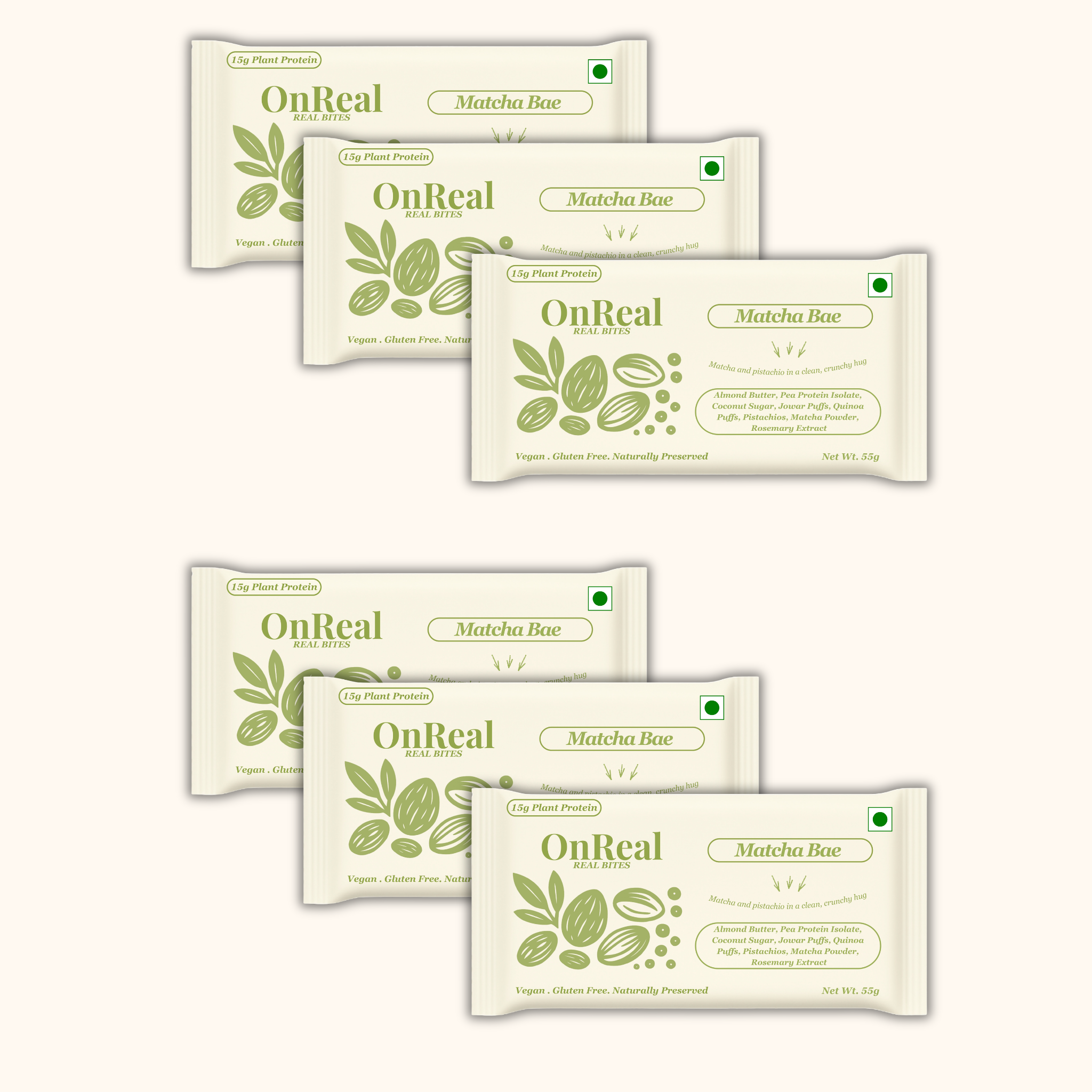 OnReal Matcha Bae Plant Protein Bars | 15g Plant Protein | Almond Butter, Pistachios & Matcha | Vegan