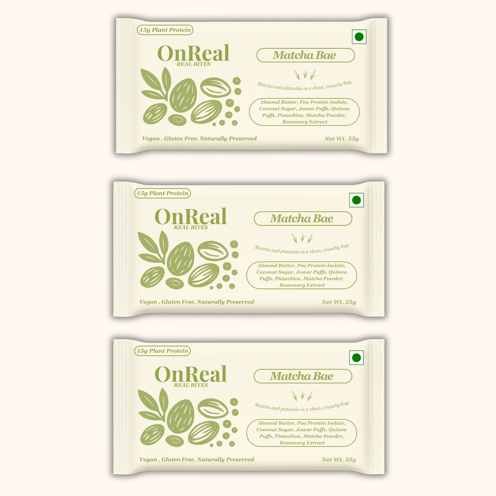OnReal Matcha Bae Plant Protein Bars | 15g Plant Protein | Almond Butter, Pistachios & Matcha | Vegan