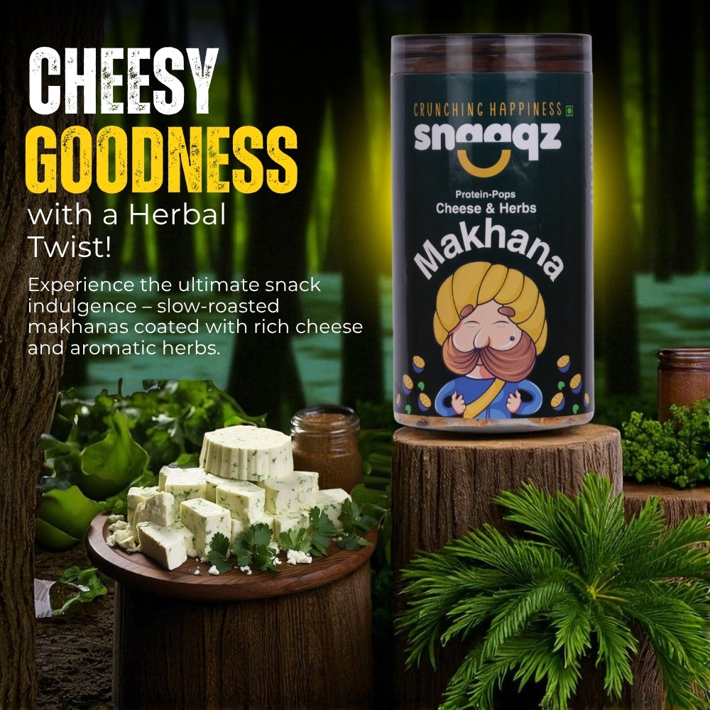 SNAAQZ Cheese & Herbs Makhana 70g – Healthy Roasted Lotus Seeds Snack