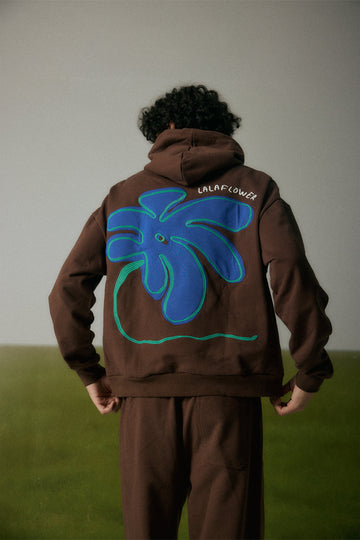 COFFEE OVERSIZED HOODIE IN THE BLUEMER EMBROIDERY