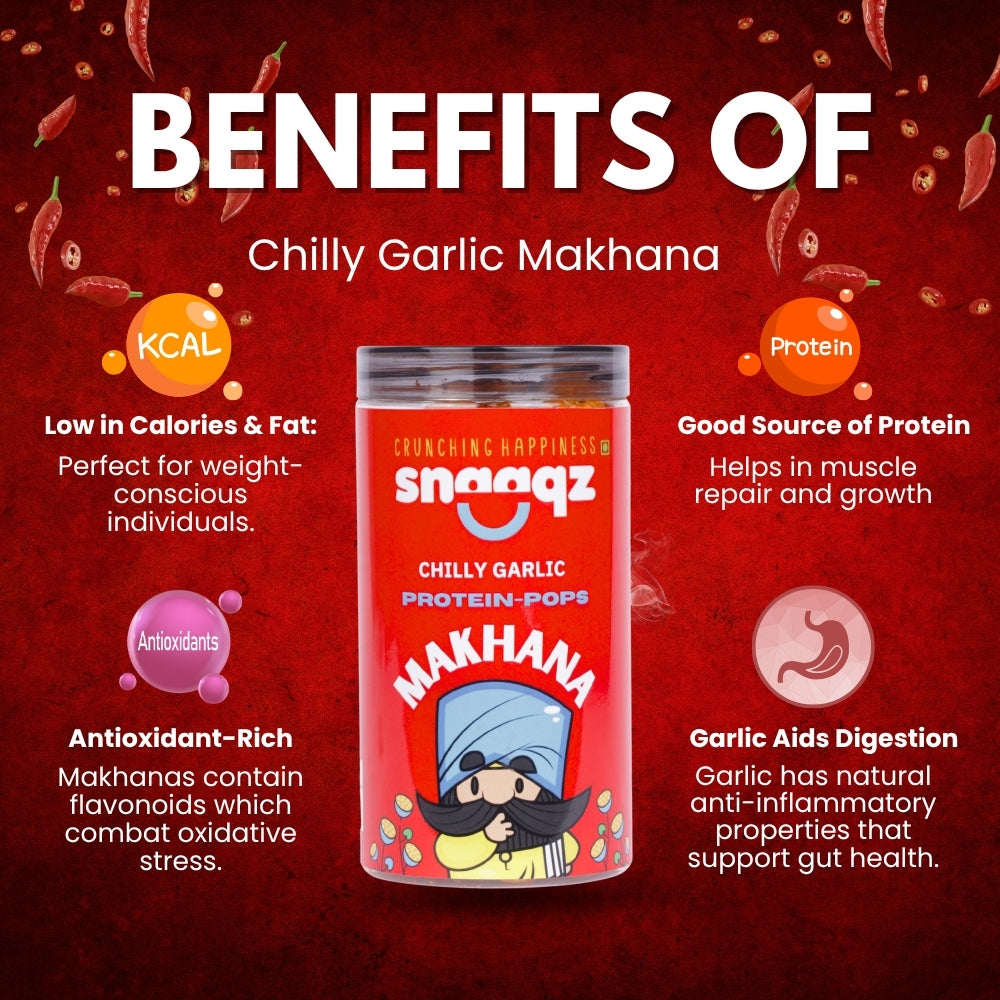 Buy SNAAQZ Roasted Chilly Garlic Makhana 70g Online – Gluten Free Crunchy Snack