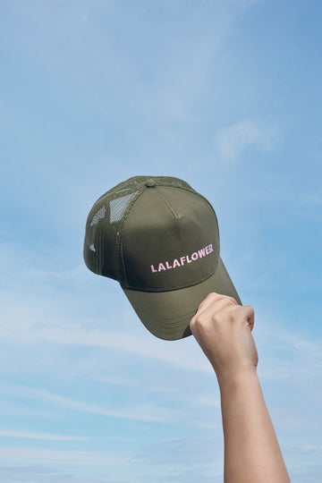 OLIVE TRUCKER CAP WITH MESH DETAIL