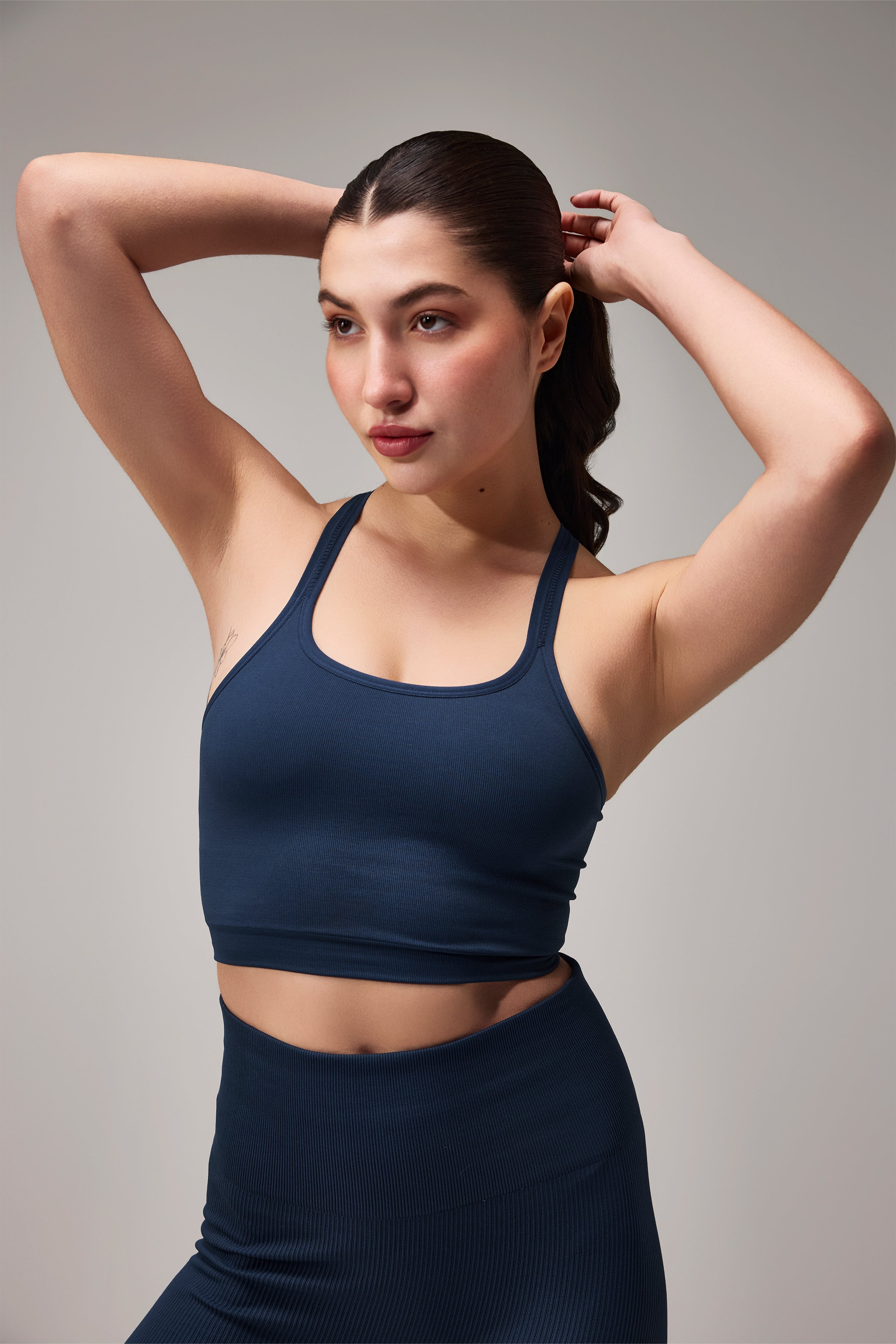 SEAMLESS CROSS BRA - NAVY BLUE
