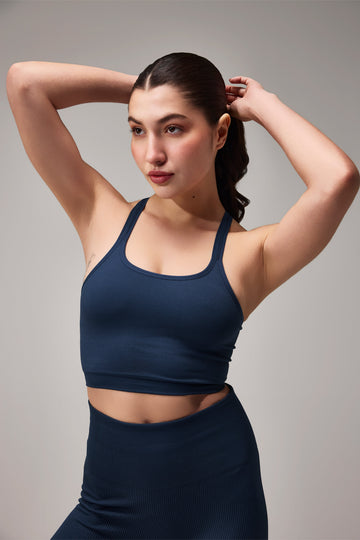 SEAMLESS CROSS BRA - NAVY BLUE