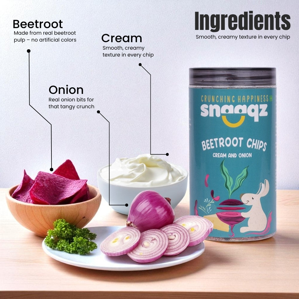 SNAAQZ Beetroot Chips Cream & Onion 150g – Healthy Roasted Veggie Snack