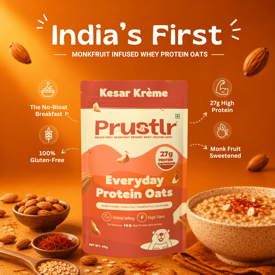 Everyday Protein Oats | Kesar Krème | Pack of 5 x 60g