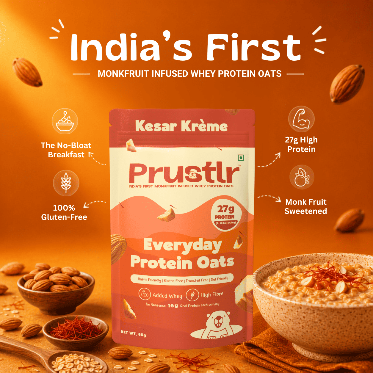 Everyday Protein Oats | Kesar Krème | Pack of 8 x 60g