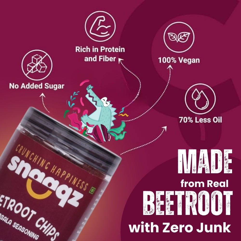 Roasted Beetroot Masala Chips by SNAAQZ – 150g High Fiber Healthy Snack