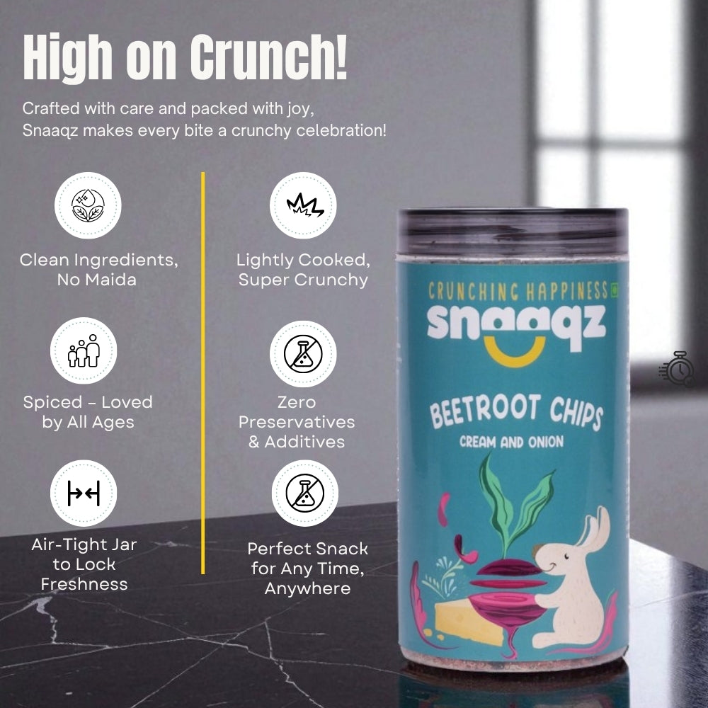 SNAAQZ Roasted Beetroot Chips Cream & Onion Flavor 150g for Guilt Free Snacking