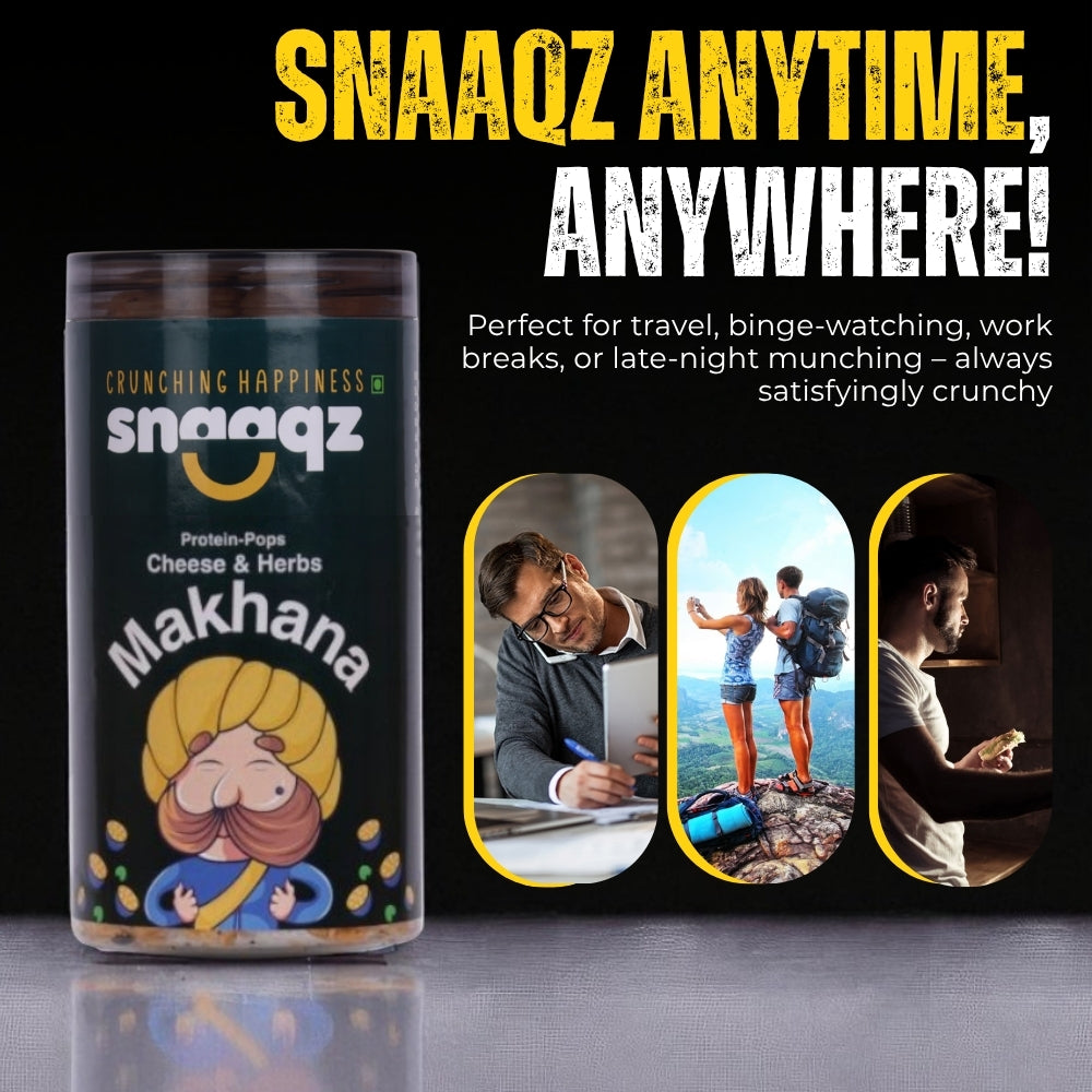 SNAAQZ Cheese & Herbs Makhana 70g – Healthy Roasted Lotus Seeds Snack