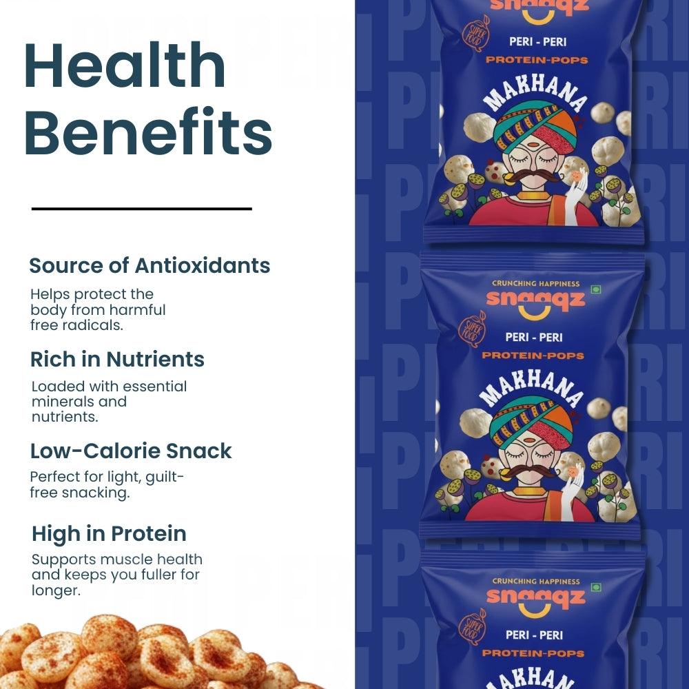 Snaaqz Roasted and Flavoured Makhana | Peri Peri Makhana | Pack of (3 x 30gm) | Namkeen Snacks & Puffed Snacks | Healthy Snack | Cholesterol Free | Gluten Free | Rich In Protein & Fibre