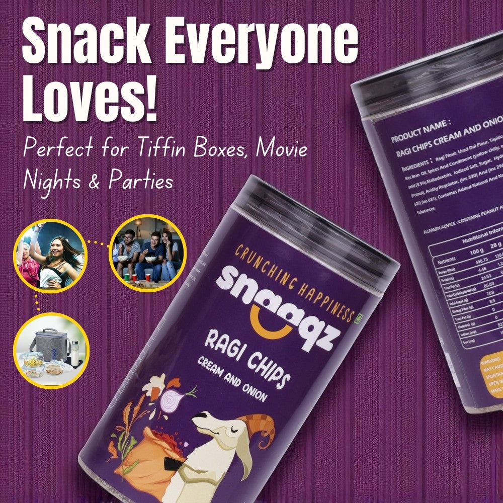 SNAAQZ Ragi Chips Cream & Onion 150g – Healthy Millet Based Roasted Snack