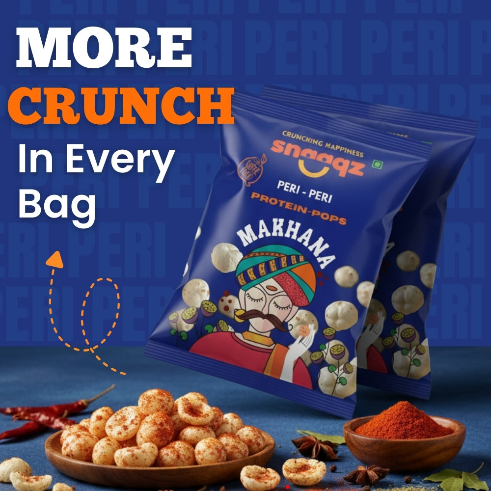 Snaaqz Roasted and Flavoured Makhana | Peri Peri Makhana | Pack of (3 x 30gm) | Namkeen Snacks & Puffed Snacks | Healthy Snack | Cholesterol Free | Gluten Free | Rich In Protein & Fibre