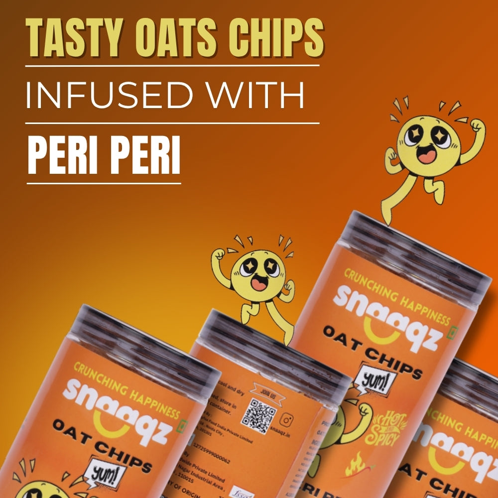 SNAAQZ Peri Peri Oats Chips 150g – Healthy Roasted Oat Based Spicy Snack