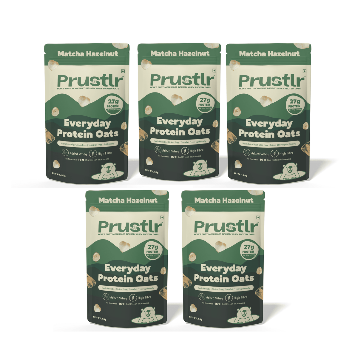 Everyday Protein Oats | Matcha Hazelnut | Pack of 5 x 60g