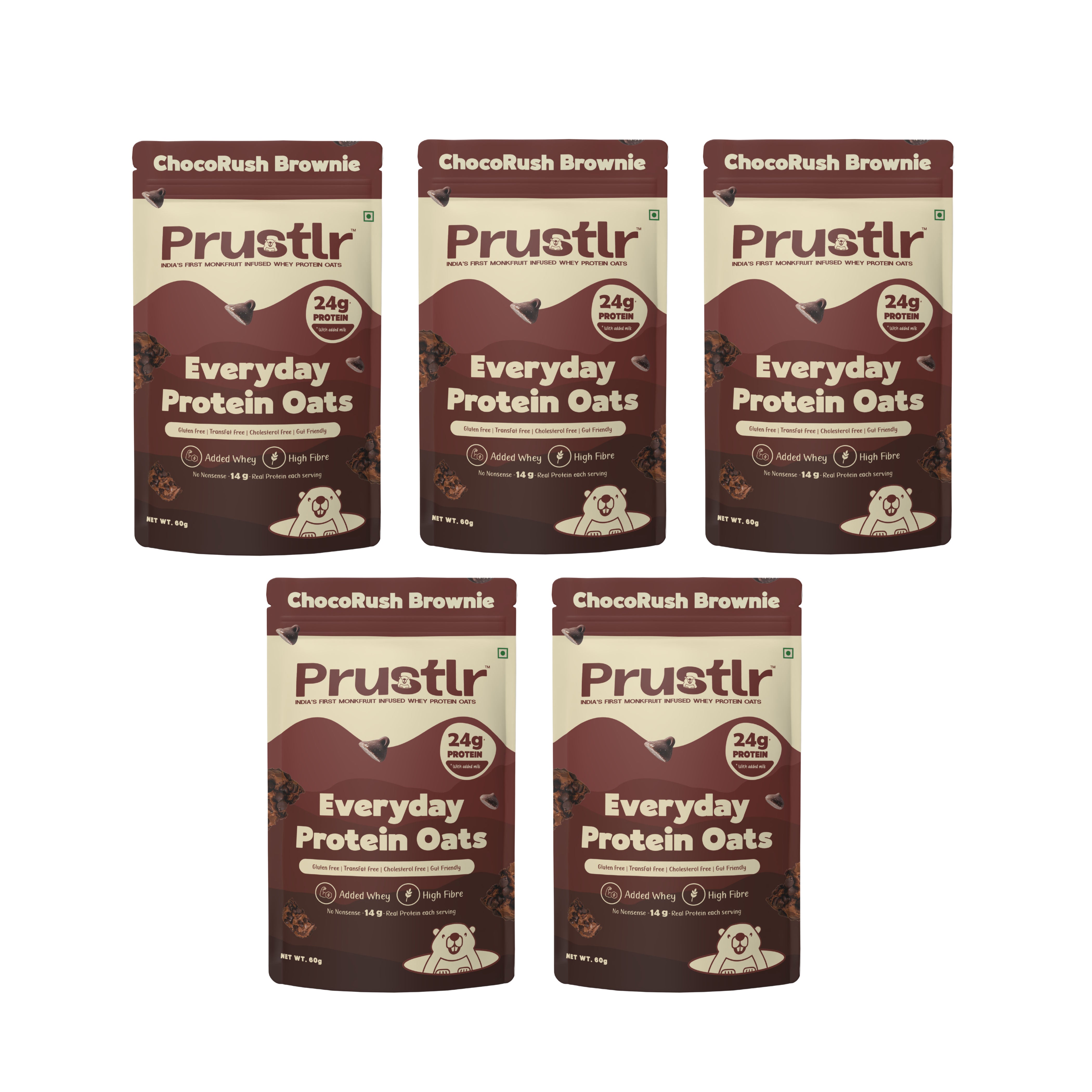 Everyday Protein Oats | ChocoRush Brownie | Pack of 5 x 60g