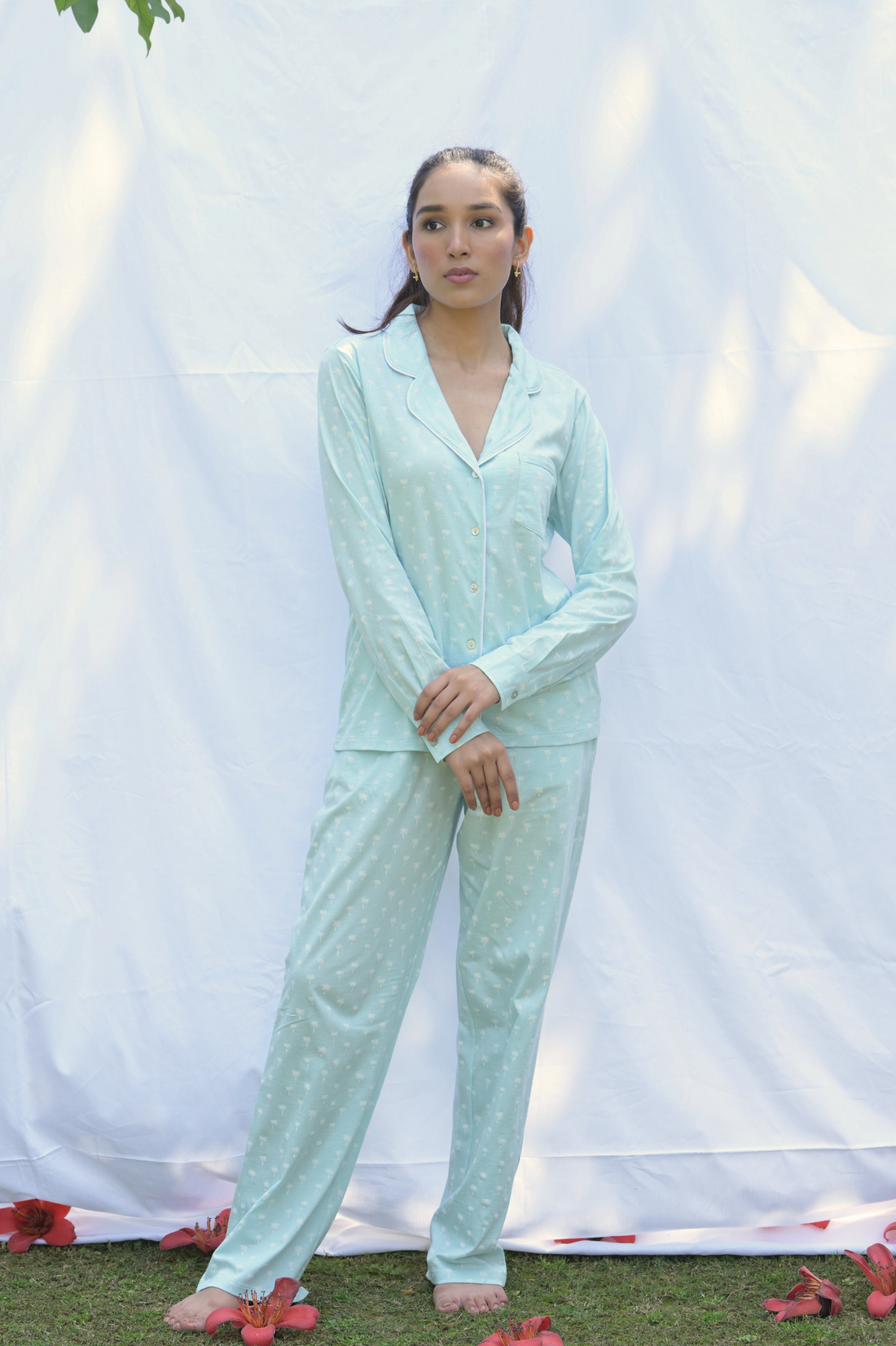 Cosy cocoon PJ  Blue Palm Prints Set