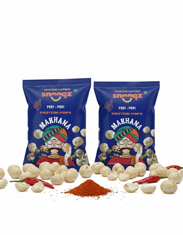 Snaaqz Roasted and Flavoured Makhana | Peri Peri Makhana | Pack of (2 x 30gm) | Namkeen Snacks & Puffed Snacks | Healthy Snack | Cholesterol Free | Gluten Free | Rich In Protein & Fibre