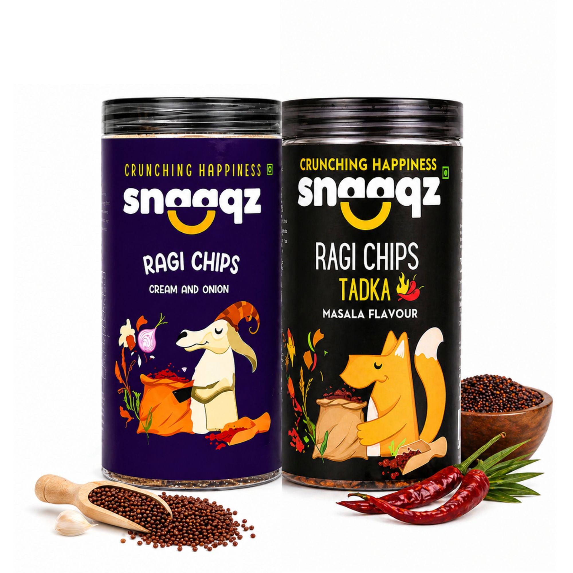 SNAAQZ Ragi Power Duo Combo – Cream & Onion + Masala Chips | 2 x 150 gms