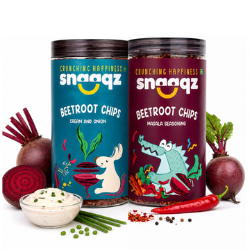 SNAAQZ Veggie Chips Duo Combo – Beetroot Chips Cream & Onion + Beetroot Chips Masala | 2 x 150 gms