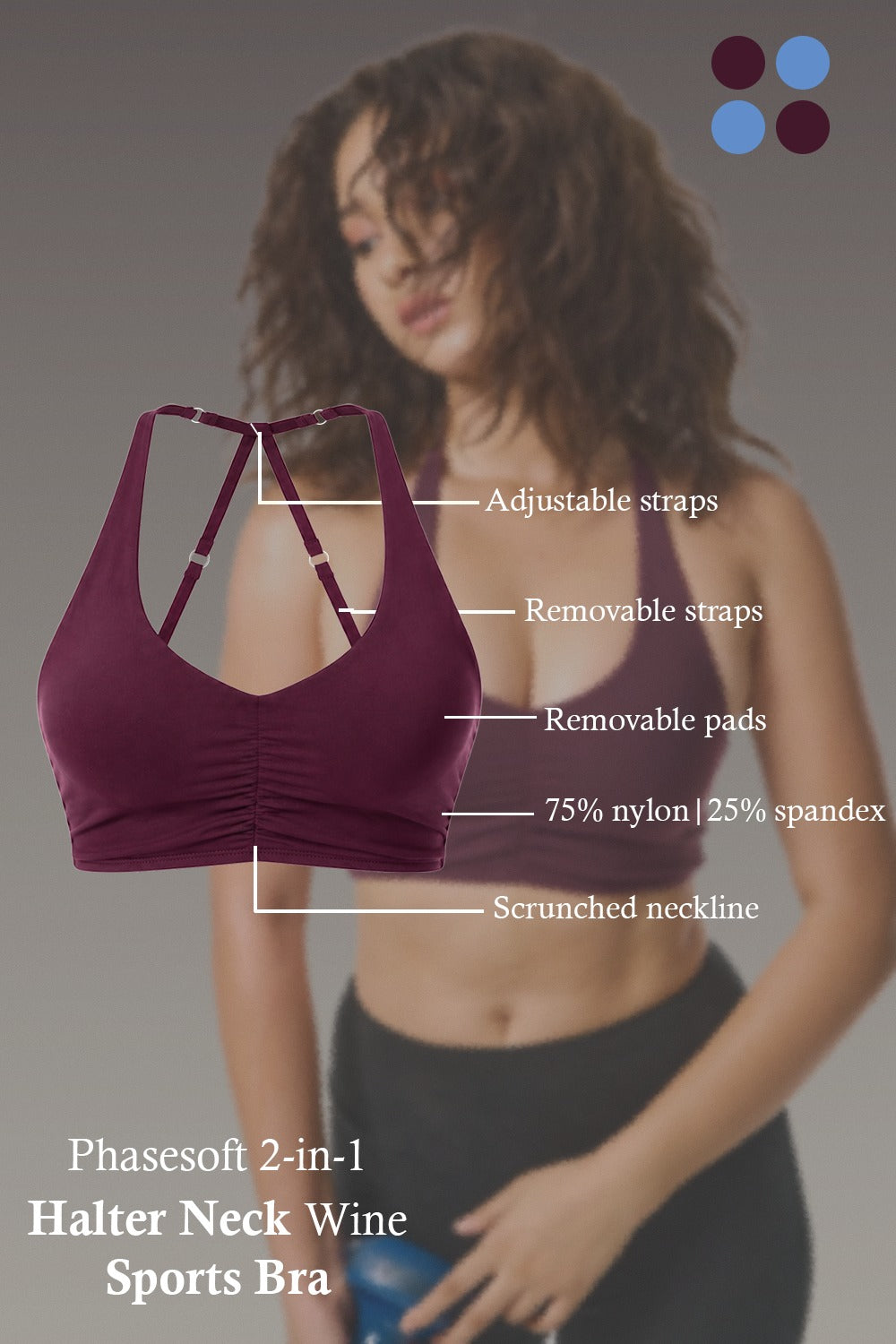 Phasesoft 2-in-1 Halter Neck Sports Bra – Wine