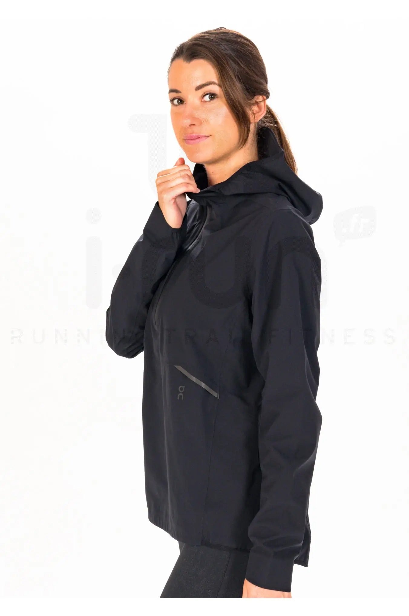 ON Women Black Polyester Blend Hoodie Anorak