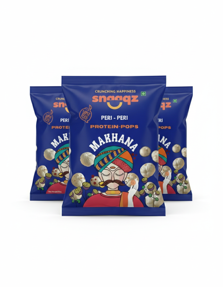 Snaaqz Roasted and Flavoured Makhana | Peri Peri Makhana | Pack of (3 x 30gm) | Namkeen Snacks & Puffed Snacks | Healthy Snack | Cholesterol Free | Gluten Free | Rich In Protein & Fibre