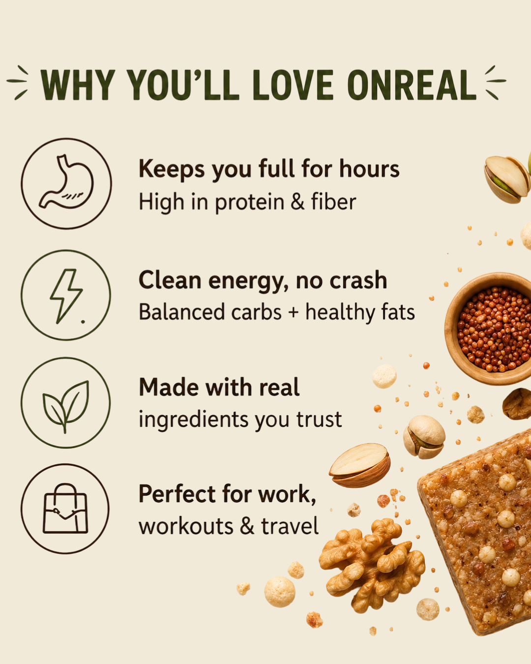 OnReal Variety Pack – Peanut Butter, Almond Butter & Matcha Protein Bars